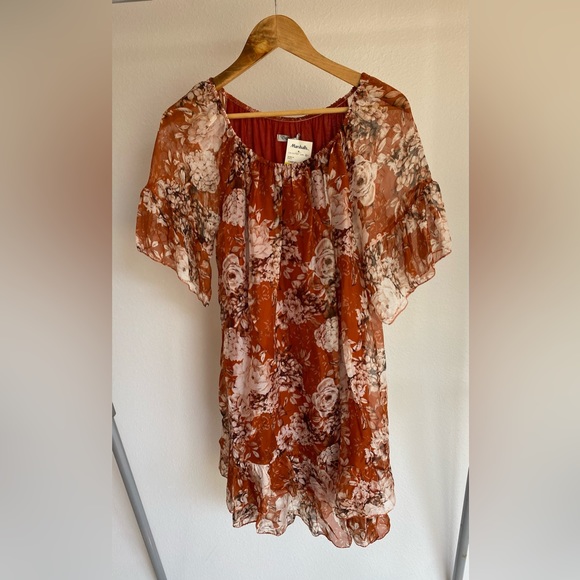 Knee length rust lined flow dress Med - Picture 1 of 5